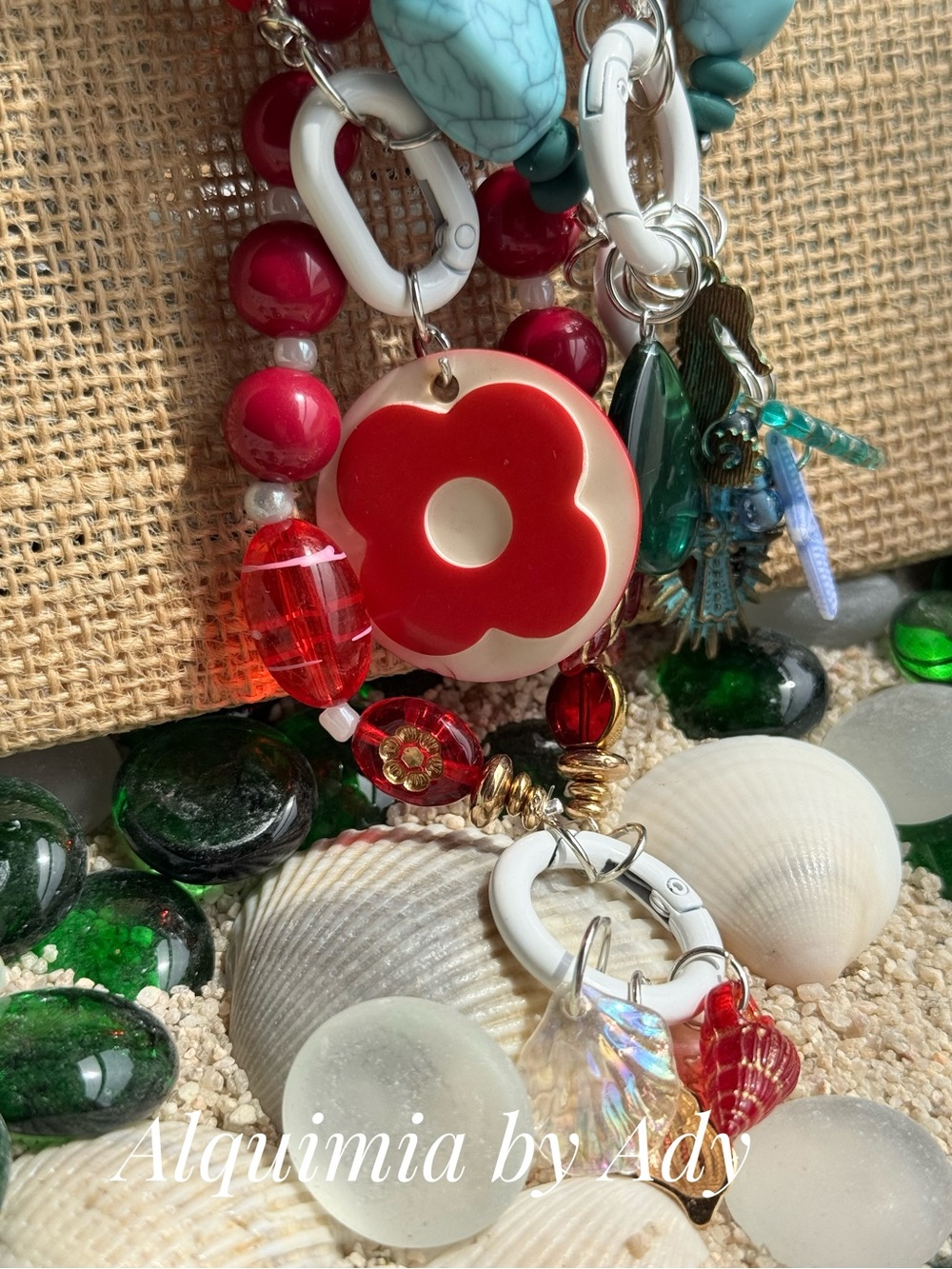 Summer Vacation Beaded Necklace - Turquoise, Red & Yellow - Picture 2 of 8